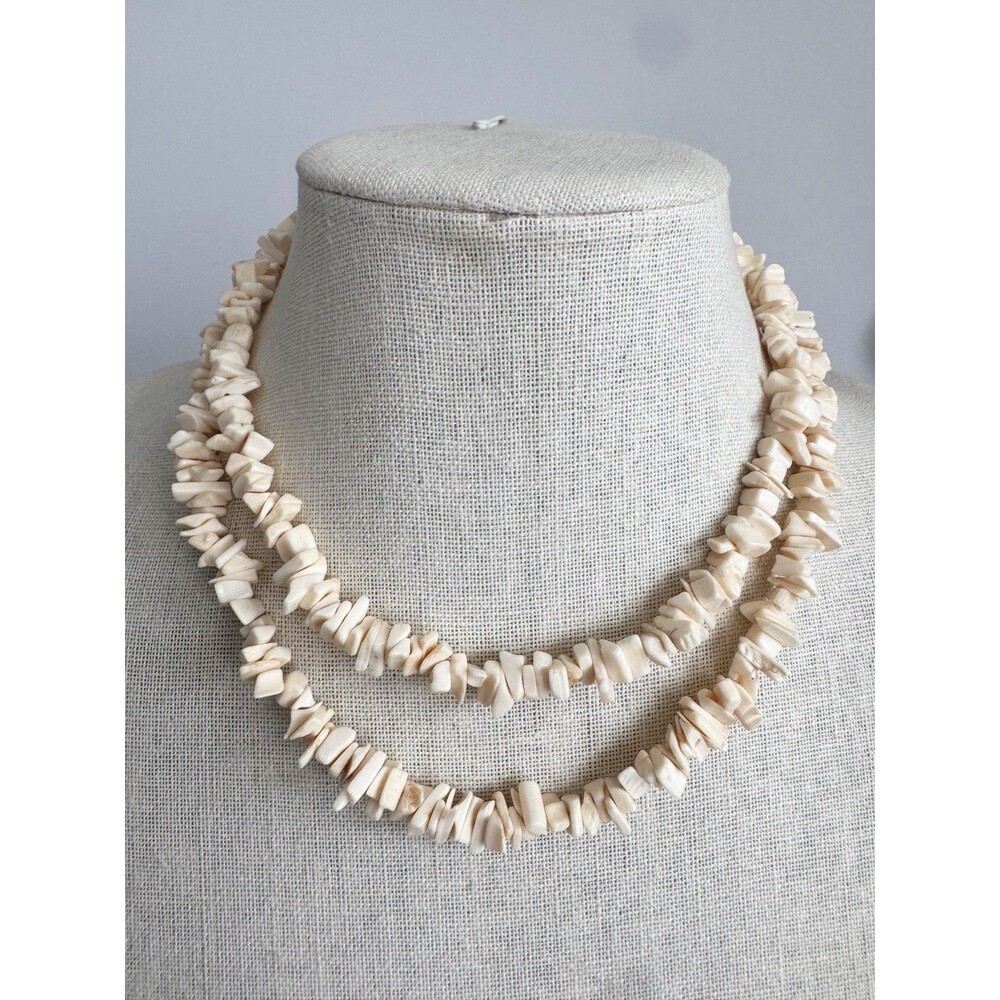 Vintage Shell Chunk Necklace Surfer Beach Hippie Hawaiian Boho Long 34”